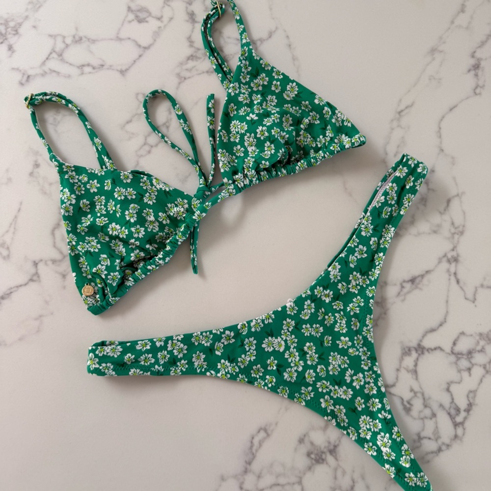 Rhythm Floral Slide Tri Top & Isla High Leg Thong Bottoms - Evergreen - Size S/M